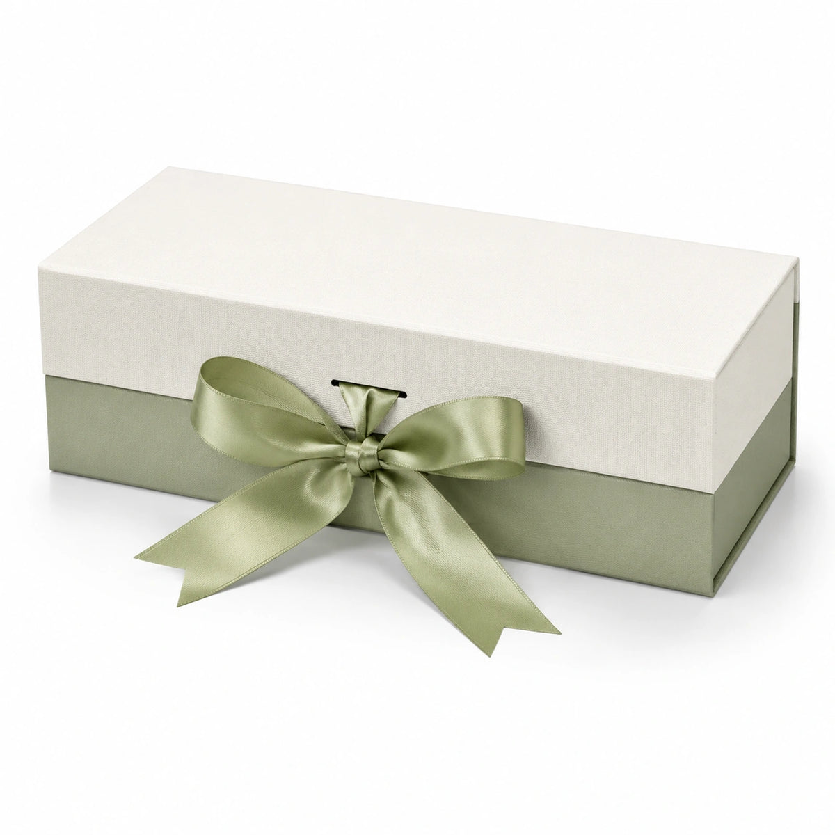 Geschenkbox 30 x 20 x 10 cm aus Karton in Weiß/Salbeigrün mit Satinband - rechteckige Geschenkverpackung