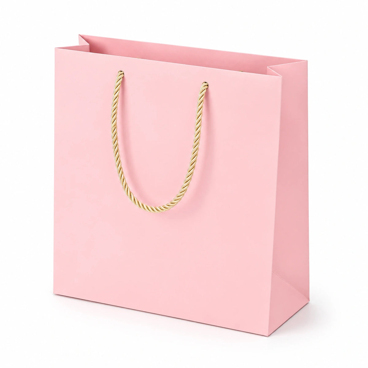 Geschenktüte 26 x 12 x 32 cm aus Papier Rosa mit goldfarbenen Kordelgriffen für Geschenke schlicht