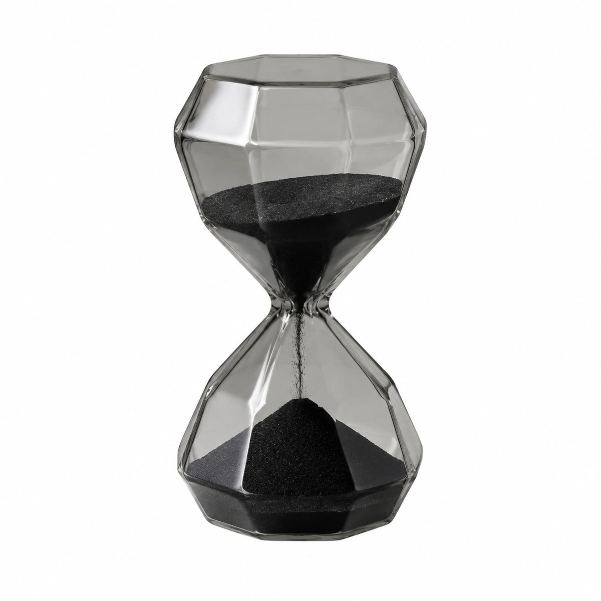 Sanduhr 10 x 10 x 20 cm aus Glas transparent schwarz zum Zeitmessen facettiert