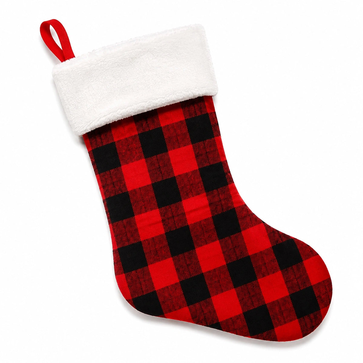 Weihnachtsstrumpf 45 cm Textil Rot Schwarz kariert zum Aufhängen